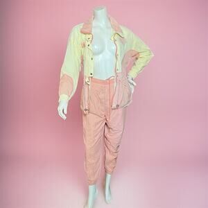 VINTAGE 90s Pastel Pink Tracksuit Size M Retro Coquette Cream 2 Piece Snowflake